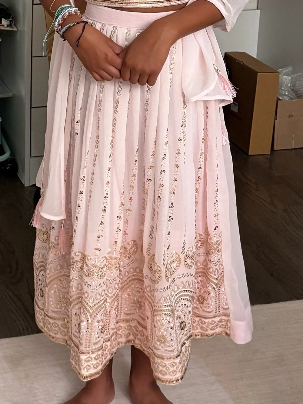 Girls' Pink Sequin Embroidered Formal Dress